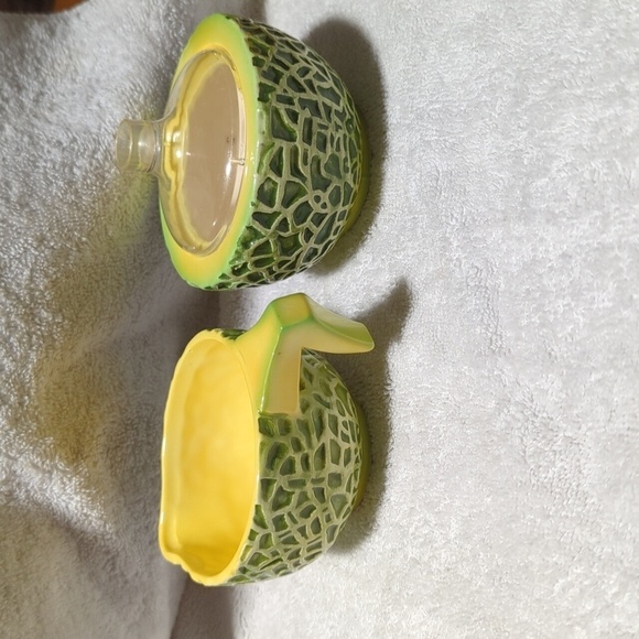 Holt Howard Vintage 1960 Ceramic Cantelope Creamer & Sugar Set w/Plastic Lid - Picture 7 of 7
